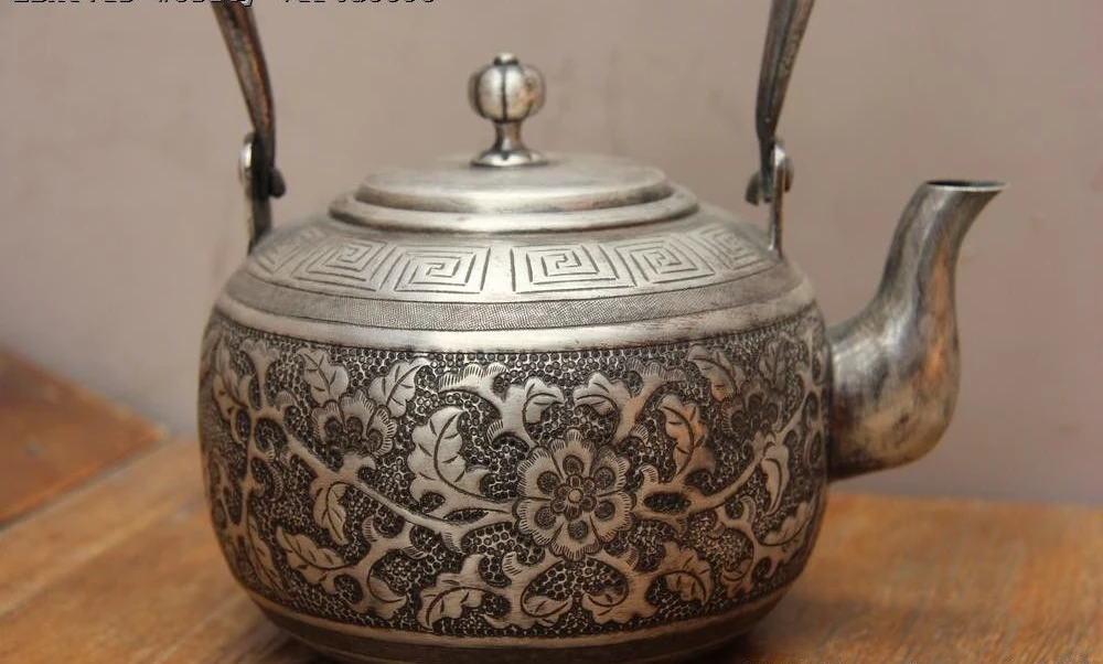 Архаическая японская техника чистый серебристый цветок лоза бутылка для воды