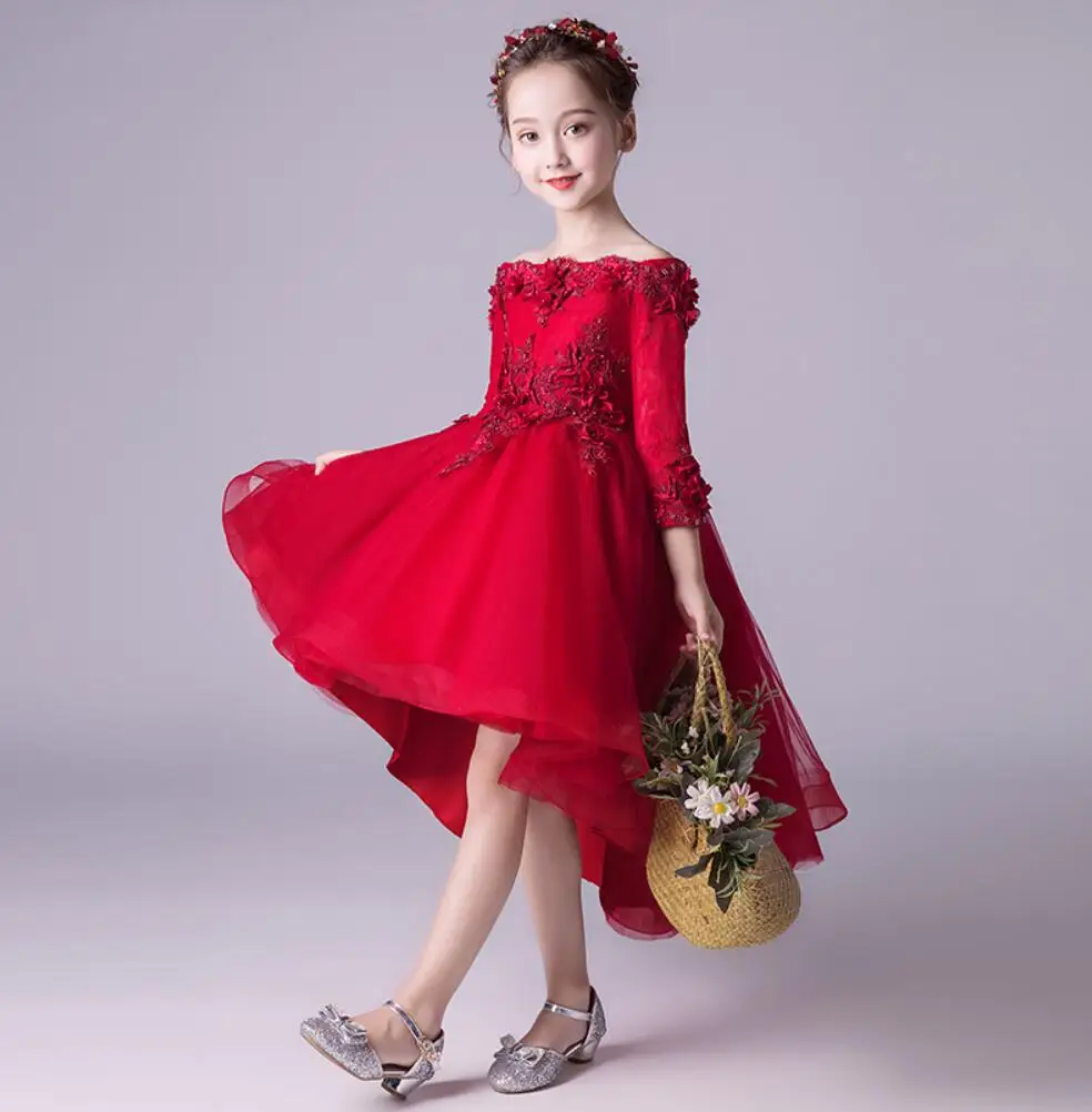 Glizt Red Tulle Strapless Flower Girl Dress for Wedding Party Pageant Princess Floral Baby Baptism Gown First Communion Dresses | Детская