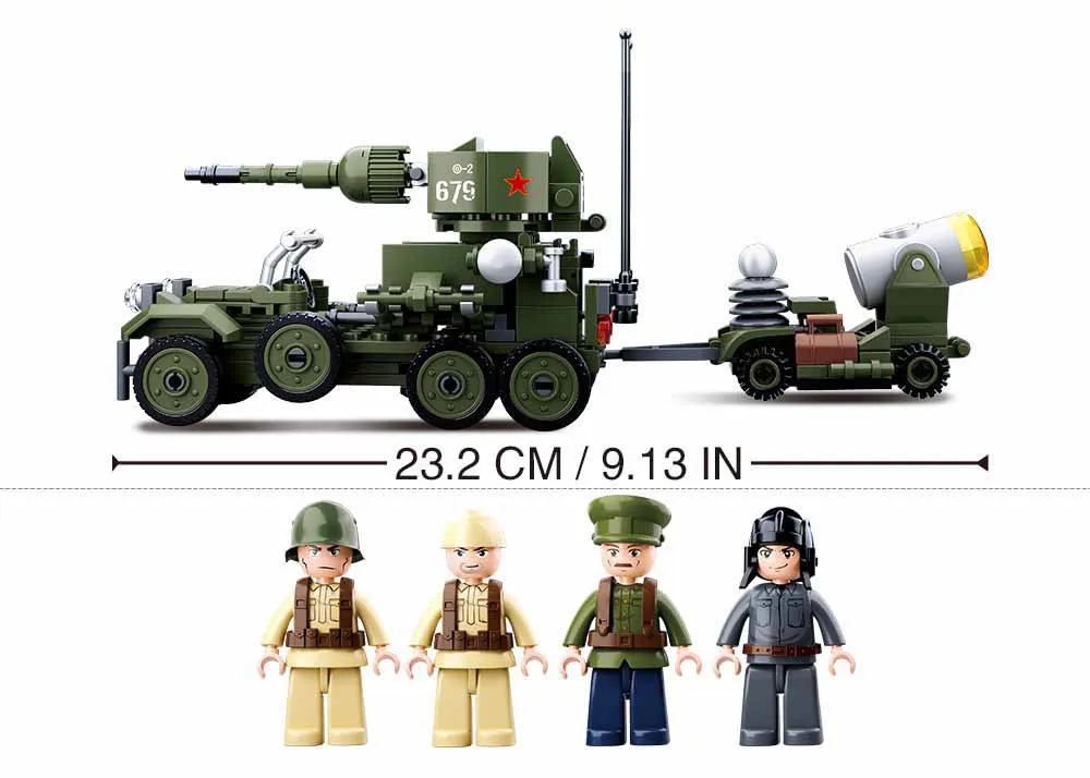 Sluban 0679 332 Шт Военный мировой войны 2 WW2 Быстрая атака бронированная машина