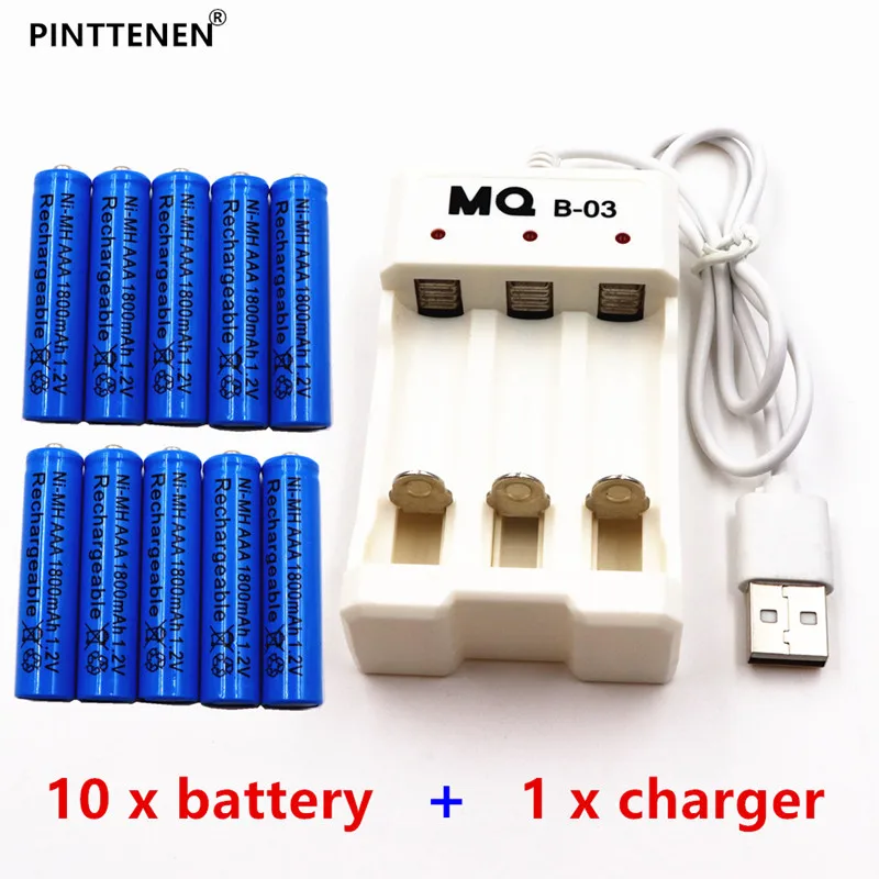 PINTTENEN AAA Перезаряжаемые Батарея NiMH 1 2 В синий 1800 мАч + USB универсальный Смарт 3 слот