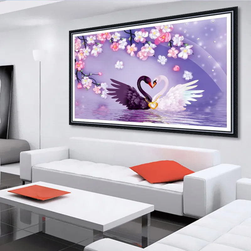 Картина спальня лебедя любовь точка алмаз вышивка крестиком Свадьба гостиная