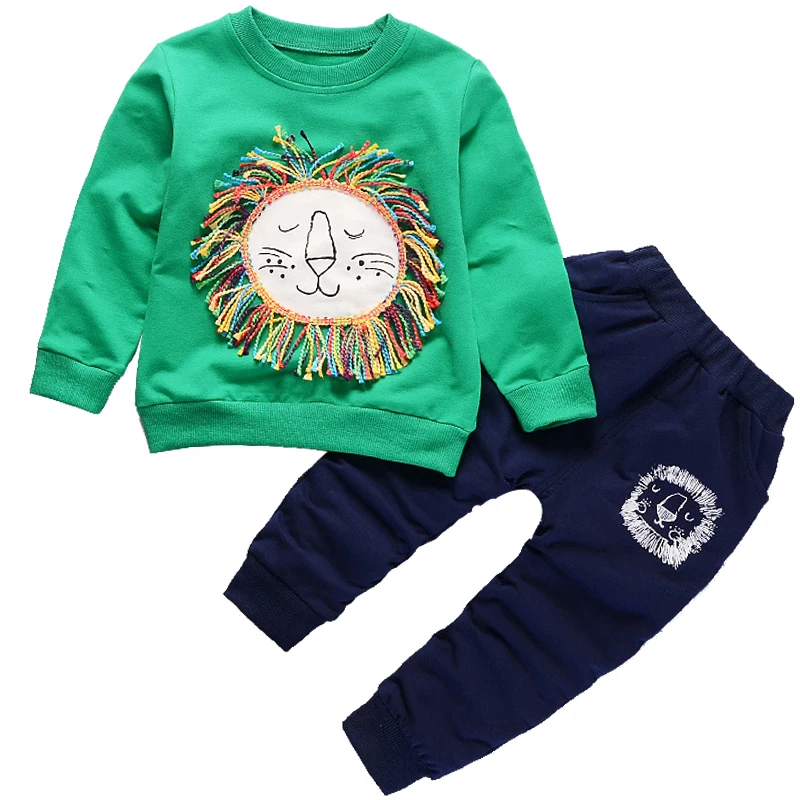

Children's Casual Suit Boys Spring Autumn Lions Sweater Sportswear Set Sweatshirt Top Trousers 2pcs Baby Girls Clothing For 1-5Y