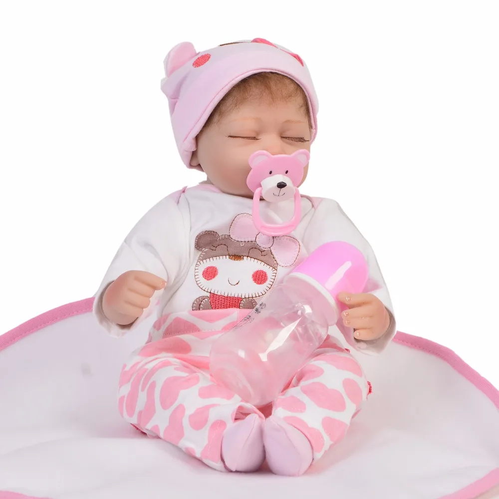 

new Closed eye doll Reborn Realistic Newborn girl Baby 43cm Silicone Bebe Dolls wear Cat clothes Reborn Baby For kids toy gift