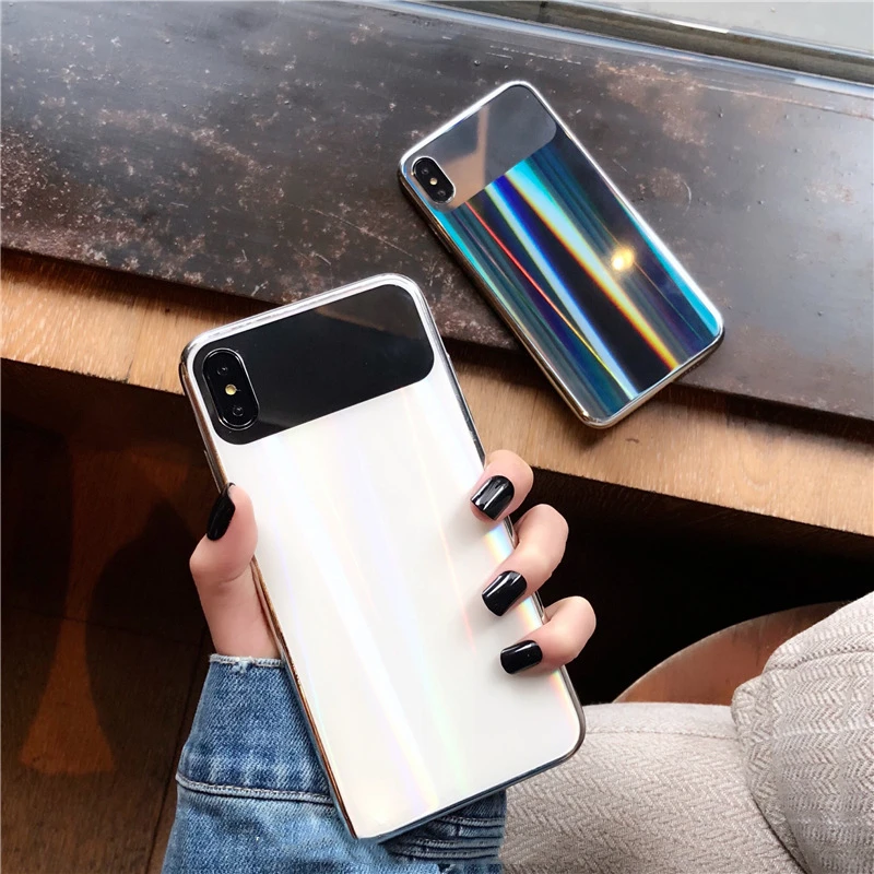 Модный Лазерный стеклянный чехол Aurora для iphone X XR XS Max женский 8 7 6 6s Plus | Мобильные