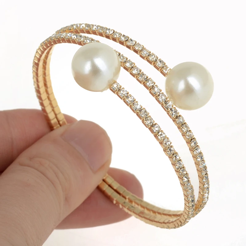 Браслет-манжета на руку с двойным искусственным жемчугом 3 ряда | Украшения и