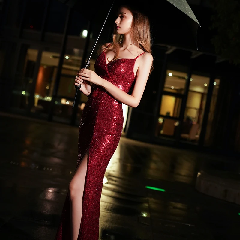 Сексуальное Красное платье Русалка для выпускного вечера es Robe De Soiree милое платье без рукавов с блестками для особых случаев длинное платье для выпускного вечера