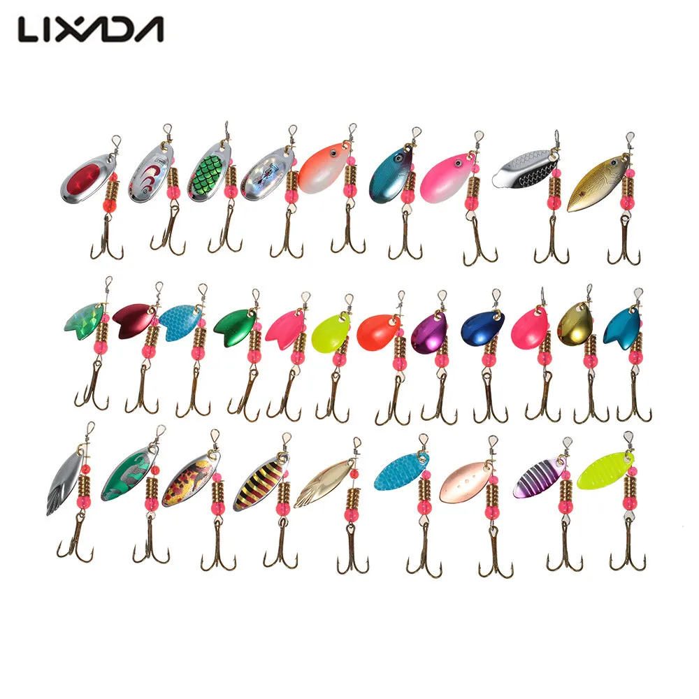 Lixada 30 шт./лот Спиннеры рыболовная приманка смешанных цветов/размера/веса