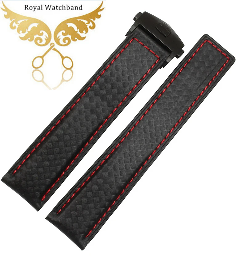 Аксессуары для часов 20 мм 22 красный кожаный ремешок из углеродного волокна