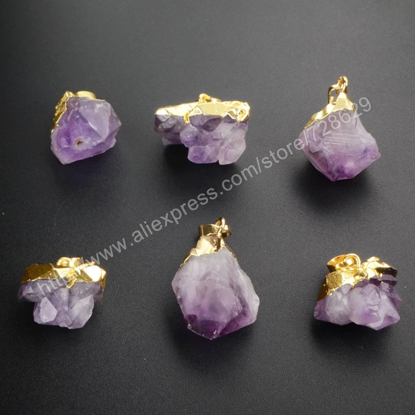 

BOROSA 10 pcs Gold Color Freeform Amethysts Faceted Point Pendant Beads WX018