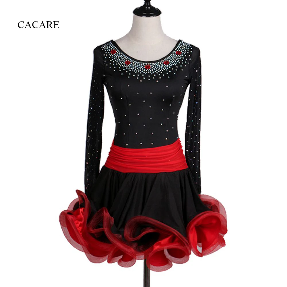 Женское платье для латинских танцев CACARE черный костюм взрослых с блестящими