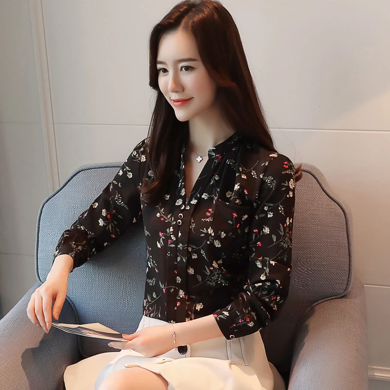 2020 модная шифоновая женская блузка рубашка с длинным рукавом Блузка цветочным