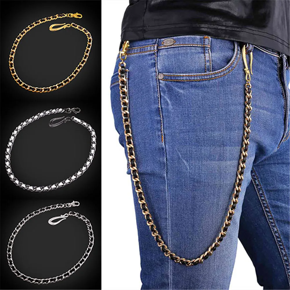 Джинсы штаны брюки цепочка для в стиле панк рок мужские туфли из натуральной кожи