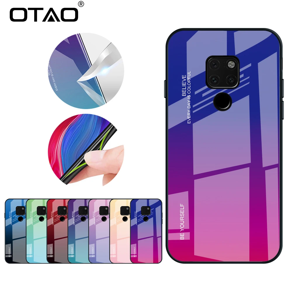 OTAO чехол из закаленного стекла для телефона Huawei P20 Pro Mate 20 10 Lite градиентные Чехлы