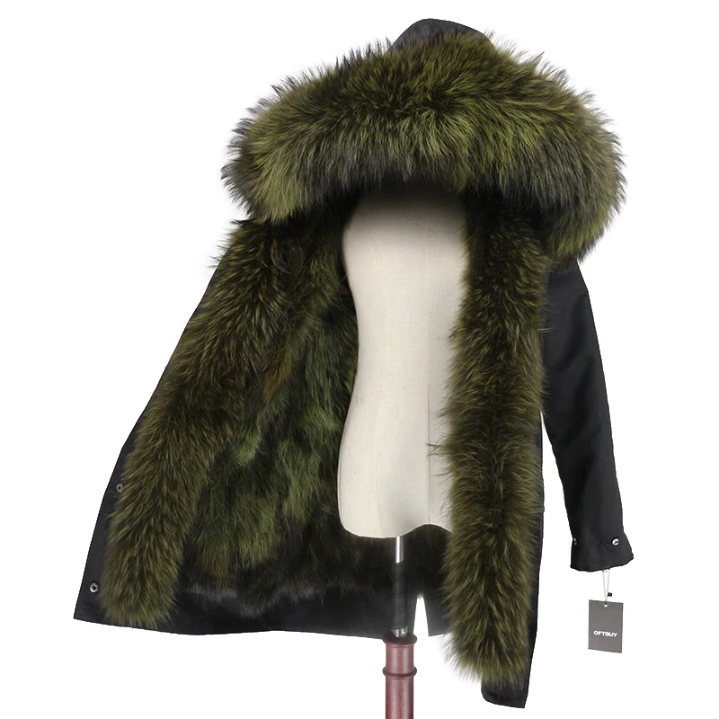 black green green OFTBUY пальто из натурального меха енота, капюшон из лисьего меха, зимняя куртка, Женская длинная парка, водонепроницаемая верхняя одежда - Цвет: black green green