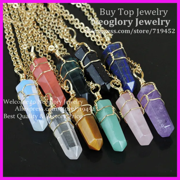 10 шт. смешанные натуральные драгоценные камни Подвеска Ожерелье металлическая