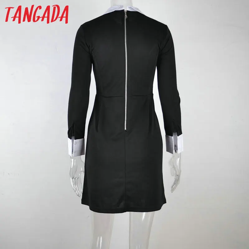 Tangada короткое платье трикотажное платье черное платье с белым воротником приталенное платье платье школьницы платье мини2019