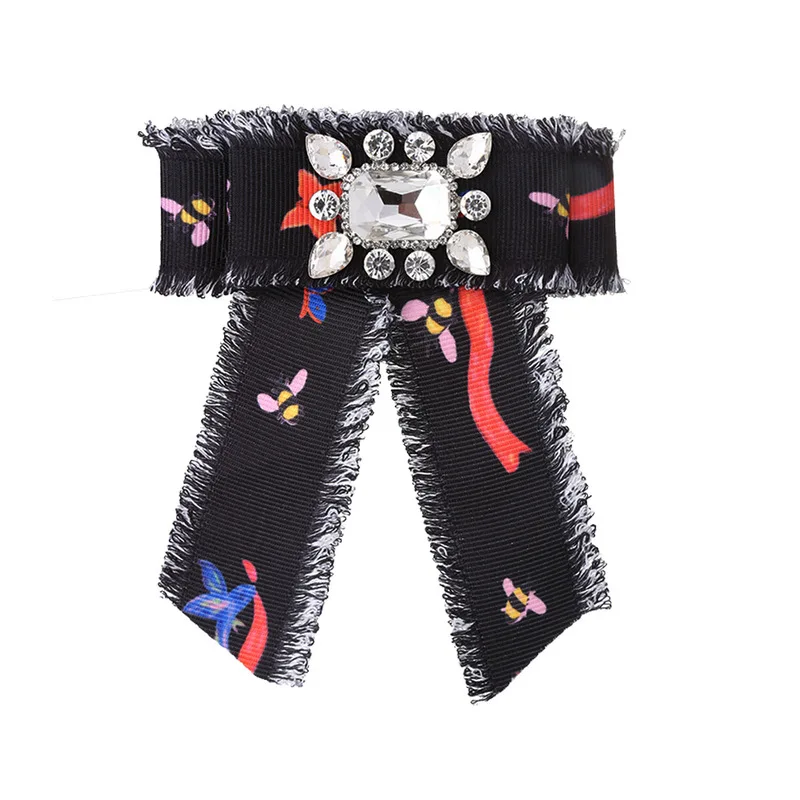

Lady's Patterned Bow Tie Ribbon Shirt Brooch Double Print Bow