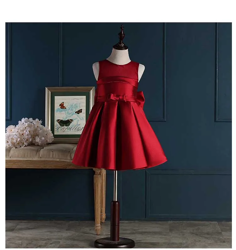 Top Quality Satin Flower Girl Dresses for Wedding Big Bow Party Pageant Dress Birthday Little Girls Ball Gown 2 color 2-12Y | Детская
