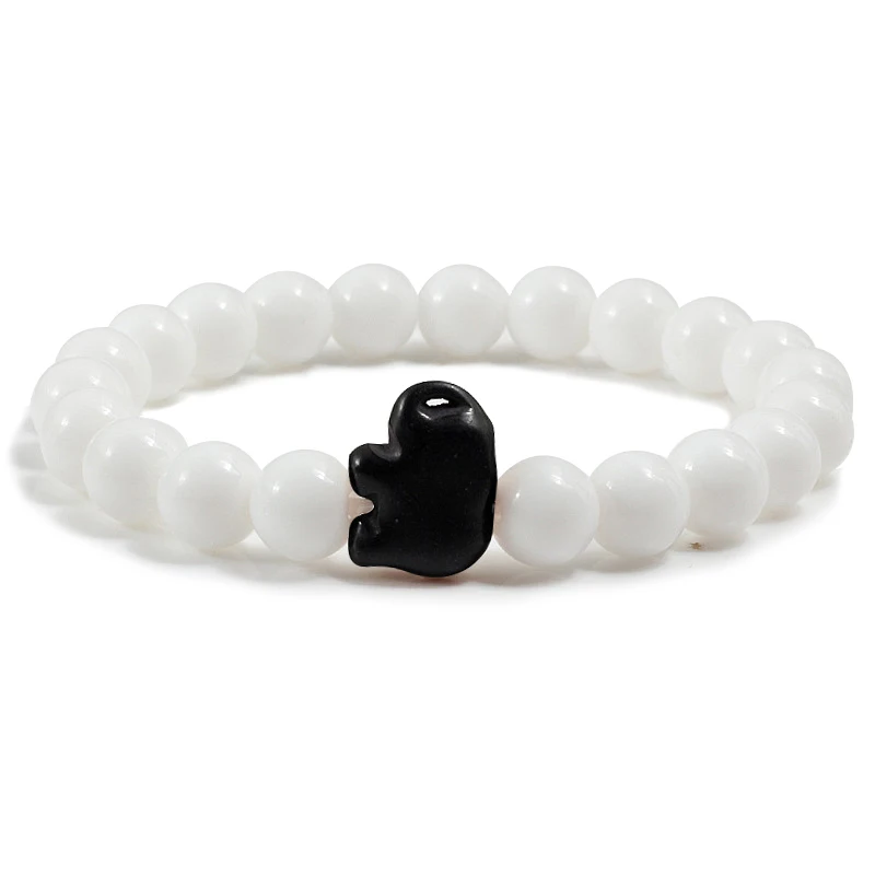White Black Шарм Boho голубой бирюзовый слон Браслеты Натуральный Камень 8 мм браслеты из бисера Винтажные Ювелирные изделия для медитации браслет подарок для женщин - Окраска металла: White Black