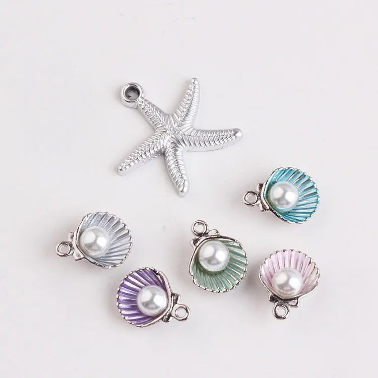

New design 50pcs/lot pearls decoration alloy animals cartoon Scallop/starfish shape floating locket charms diy jewelry finding