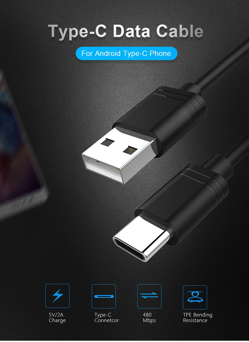 Data USB Type C Charger Cable For Galaxy S8 S9 S10 E Plus Huawei Xiaomi Fast Charging Type-C TypeC Short Long 1m 2m 3m Wire Cord