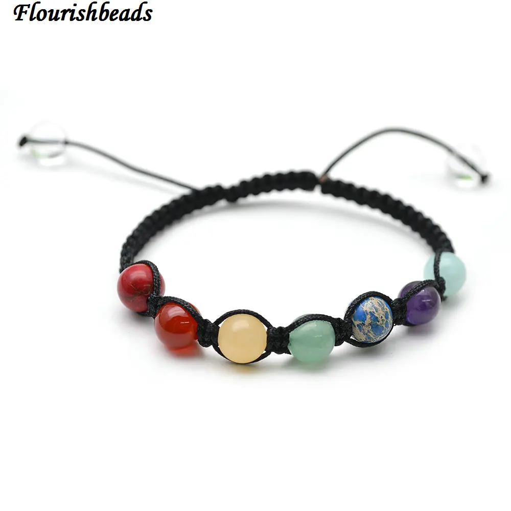 Handmade Chinese Knot Chakra Bracelet Party Jewelry Natural Amethyst / Green Aventurine Jasper Yellow Jade Stone Round Beads | Украшения и