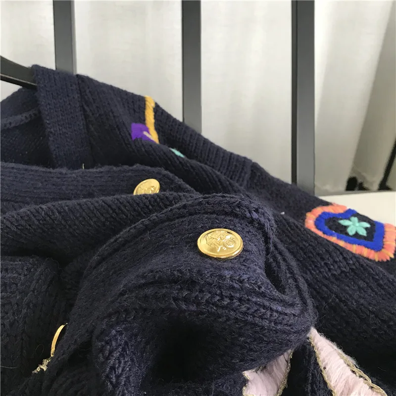 GRUIICEEN embroidery long cardigan jacket oversized V-neck casual knitting sweater coat GY2018359 |