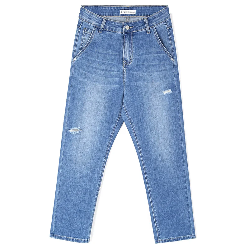 LEIJIJEANS, Новое поступление, весна размера плюс, рваные, с дырками, отбеленные, средняя талия, полная длина, высокая улица, свободные, Женские джинсы-шаровары, 9037