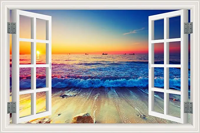 4 Пейзаж, море, пляж, окно, снаружи 5D, сделай сам, полная квадратная дрель, алмазная живопись, 3d Мозаика, алмазная вышивка, украшение для свадебной комнаты - Цвет: 4
