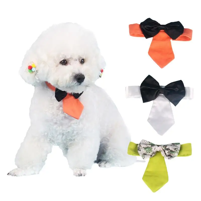 

Cute Dog Cat Pet Animal Striped Bowtie With Bow-knot White Collar Adjustable Neck Tie