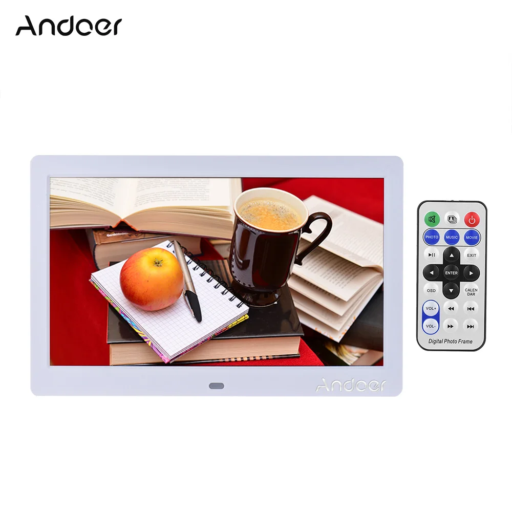 Andoer цифровая фоторамка 1", ВЫСОКАЯ ЧЁТКОСТЬ, ЖК-дисплей Дисплей 1024*600 светодиодный Поддержка часы/Календарь которой отображаются индикаторы хронографа, будильника или звукового сигнала MP3/MP4 Функция с пультом дистанционного управления Управление