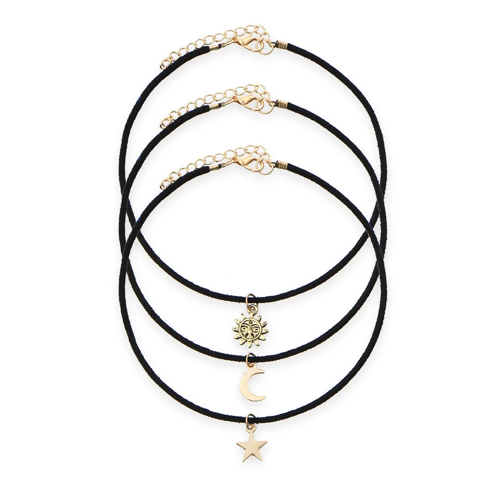

New Arrive Retro Sunmoonstar Velvet Necklace Short Sweater Chain Necklace Jewelry for Women Girl Free Shipping