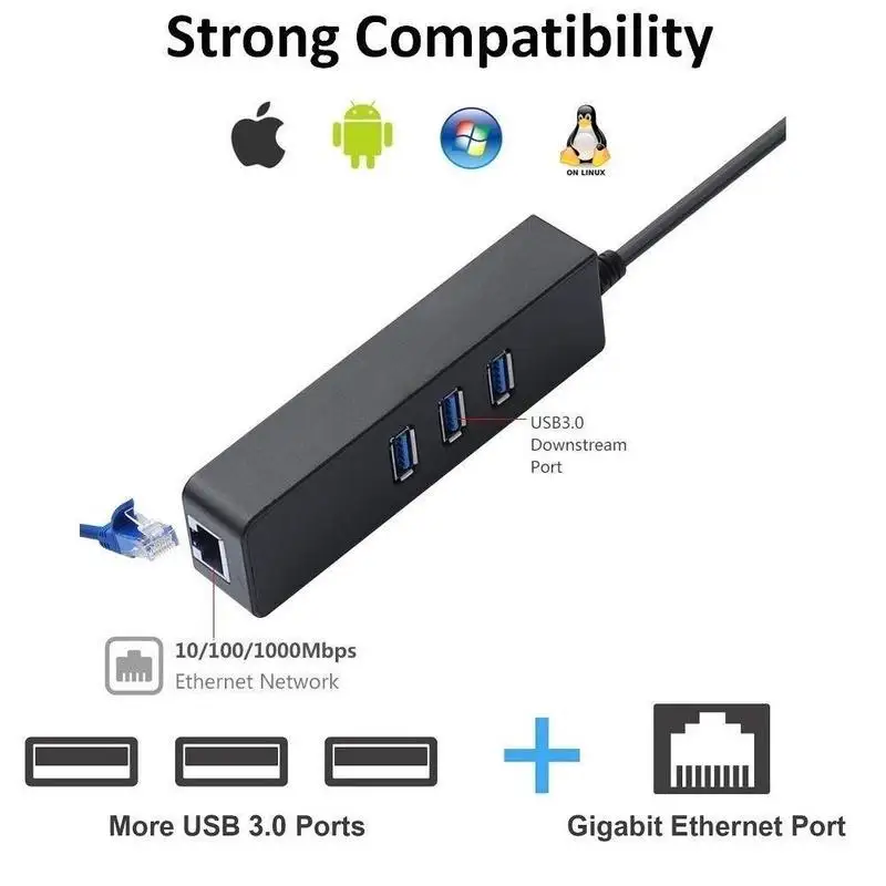 Хаб Basix USB Ethernet 3 0 к RJ45 10/100 Мбит/с для Chromebook MacBook Mac Pro адаптер Сетевая карта