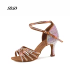 Женские кроссовки для латиноамериканских танцев, с противоскользящей подошвой из воловьей кожи, из высококачественного сатина, BD 217