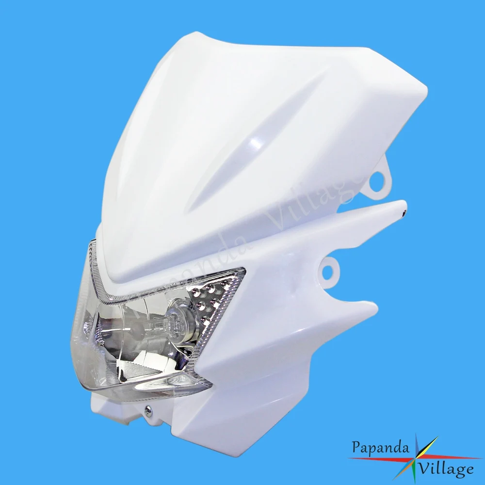 White Dual Sport Motocross Headlight Dirt Bike Headlamp Fairing Off Road for Kawasaki KX KLX KLR KLE ZZR KDX 110 250 450 650 |
