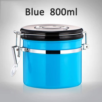 Blue 800ml Кофейная банка из нержавеющей стали с выпускным клапаном, резервуар для хранения кофейных зерен, запечатанные банки, резервуары для хранения, банки с крышкой, инструменты для сушеных фруктов - Цвет: Blue 800ml