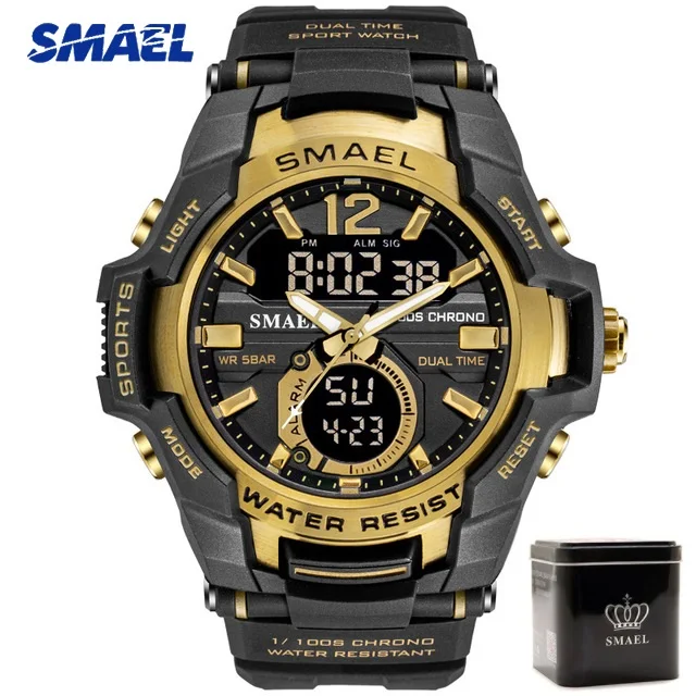 Black Golden Box Новинка, SMAEL, мужские часы, светодиодный, аналоговые, кварцевые часы, мужские, армейские, военные, спортивные часы, мужские, водонепроницаемые, цифровые, s Shock часы, мужские часы - Цвет: Black Golden Box