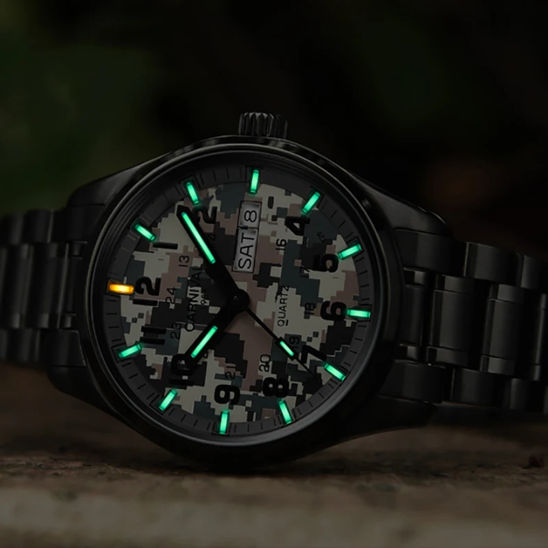 Светящиеся часы Carnival T25 Tritium мужские спортивные армейские камуфляжные кварцевые