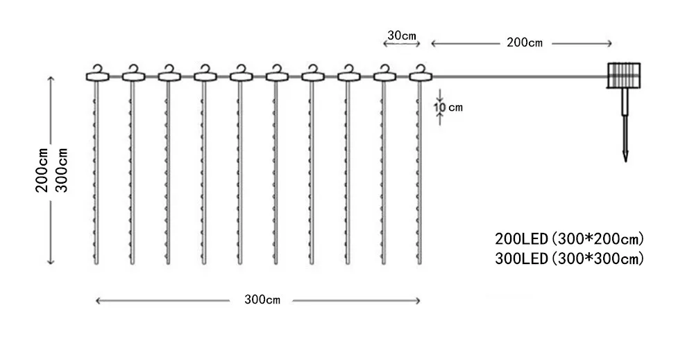 200/300LED Solar Curtain String Lights Wedding Holidays Party String Lights Waterproof Outdoor Indoor Christmas Light Decoration