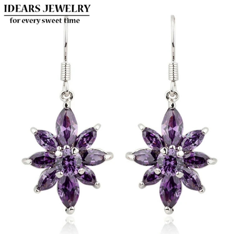 IDEARS Free shipping.18K Gold Plated Star Fashion crystal Drop Earrings flower with Multicolor Zircon For Women Luxury ID000138 | Украшения