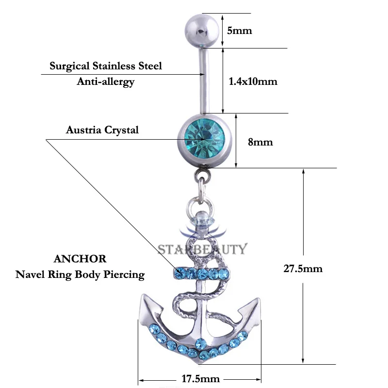 Крутой якорь подвеска серьги пупки из нержавеющей стали для живота мужские