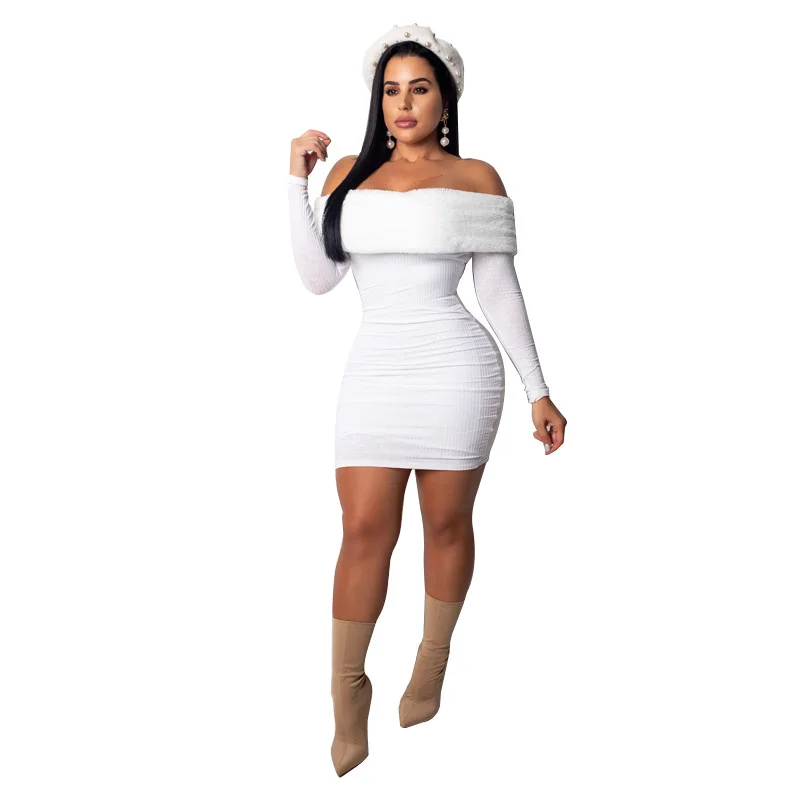 Платье в рубчик с вырезом лодочкой женское платье из эластичной ткани