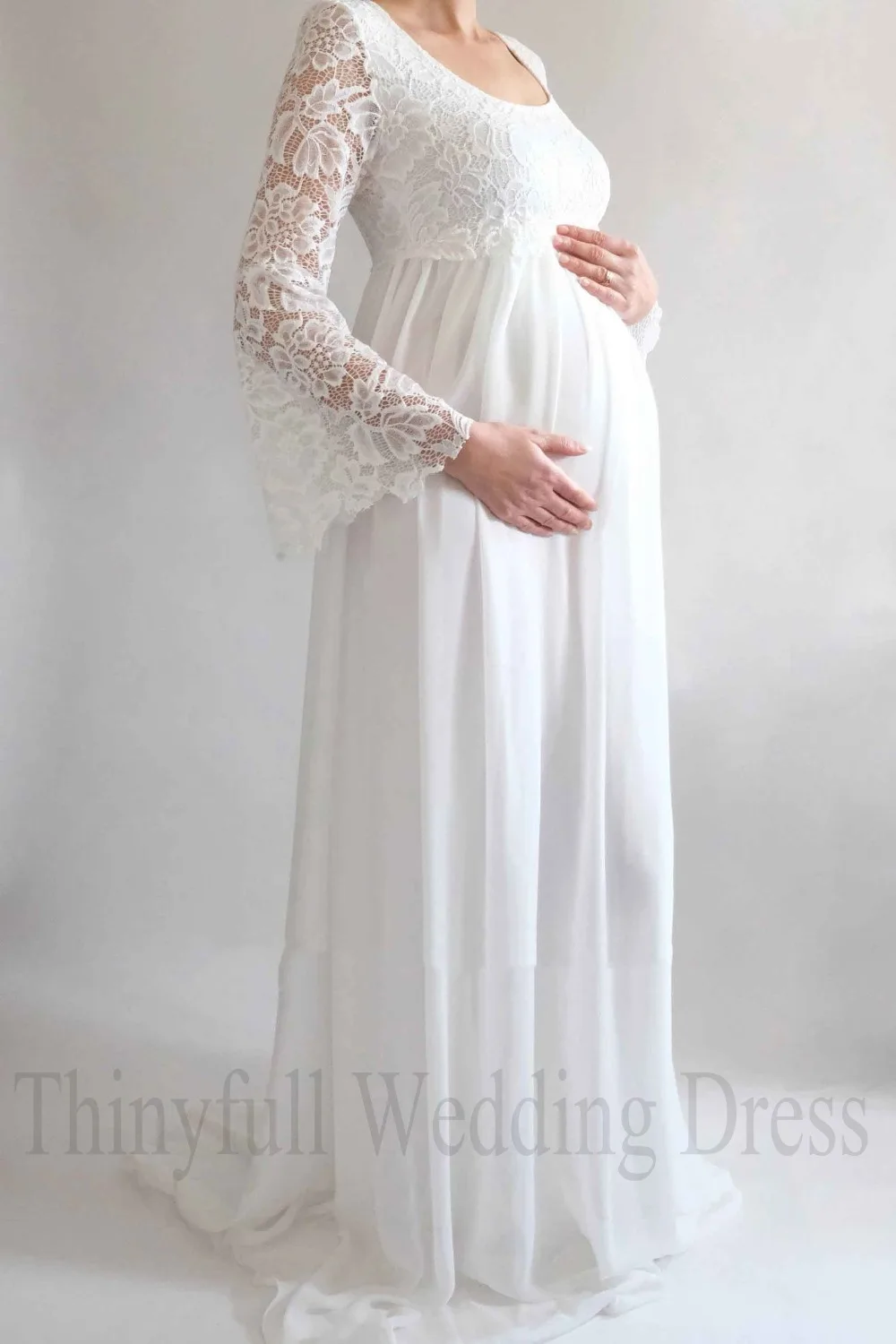 Vestido de Noiva шифоновое свадебное платье с высокой талией для беременных, свадебные платья с расклешенными рукавами для беременных женщин, платья для невесты в стиле ампир