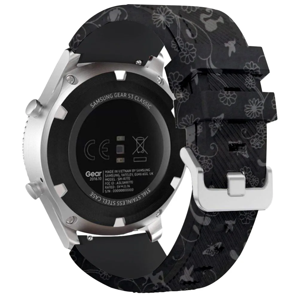Gear S3 ремешок 22 мм силиконовый с цветочным принтом Спортивные мужские и женские часы сменный Браслет ремешок для samsung gear S3 Galaxy часы 46 мм