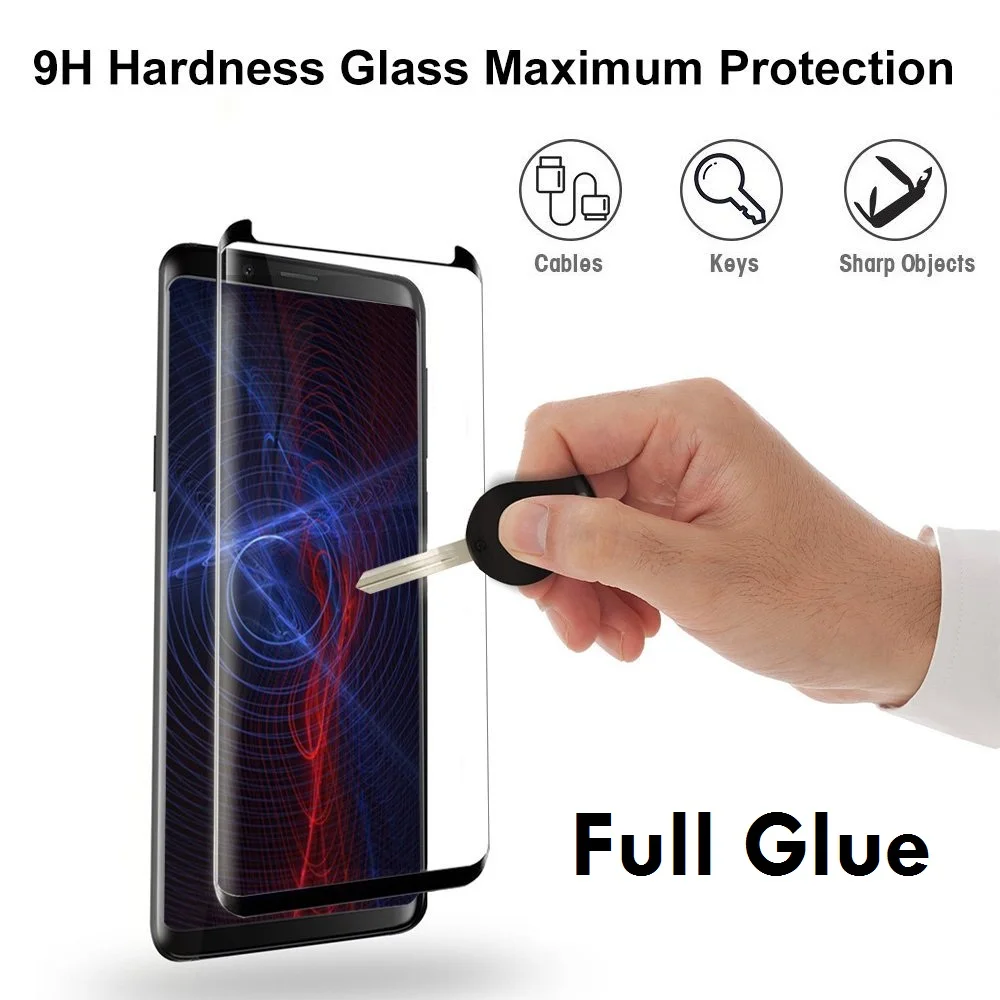 Полностью клеящаяся защитная пленка на экран для Galaxy S9 Plus закаленное стекло Samsung
