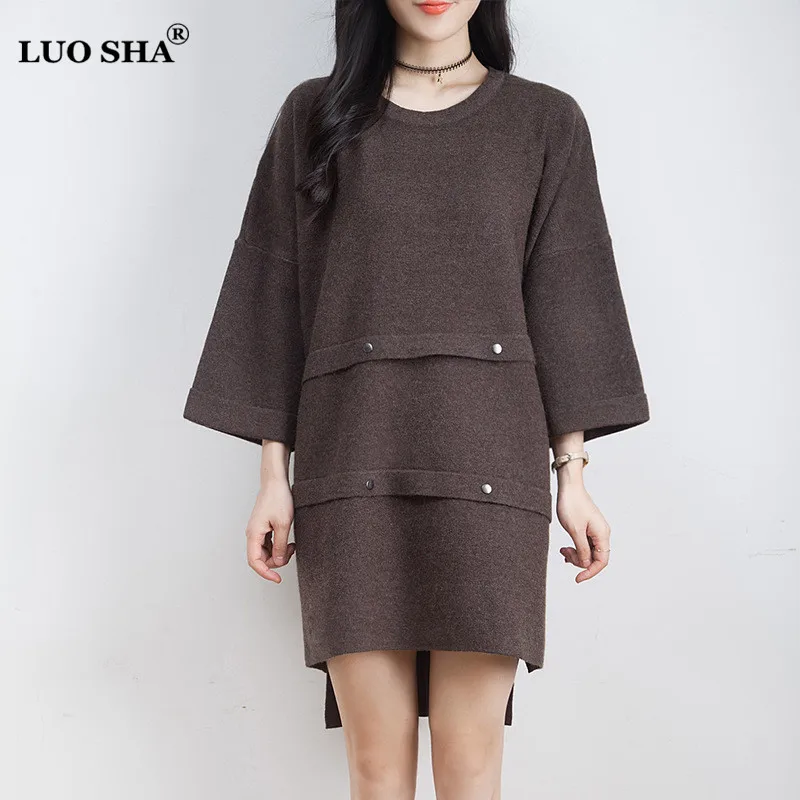 LUO SHA Fashion Women Sweaters Pullovers Long Pullover Button O-neck Knitted Casual Knitwear Sweater Mujer | Женская одежда