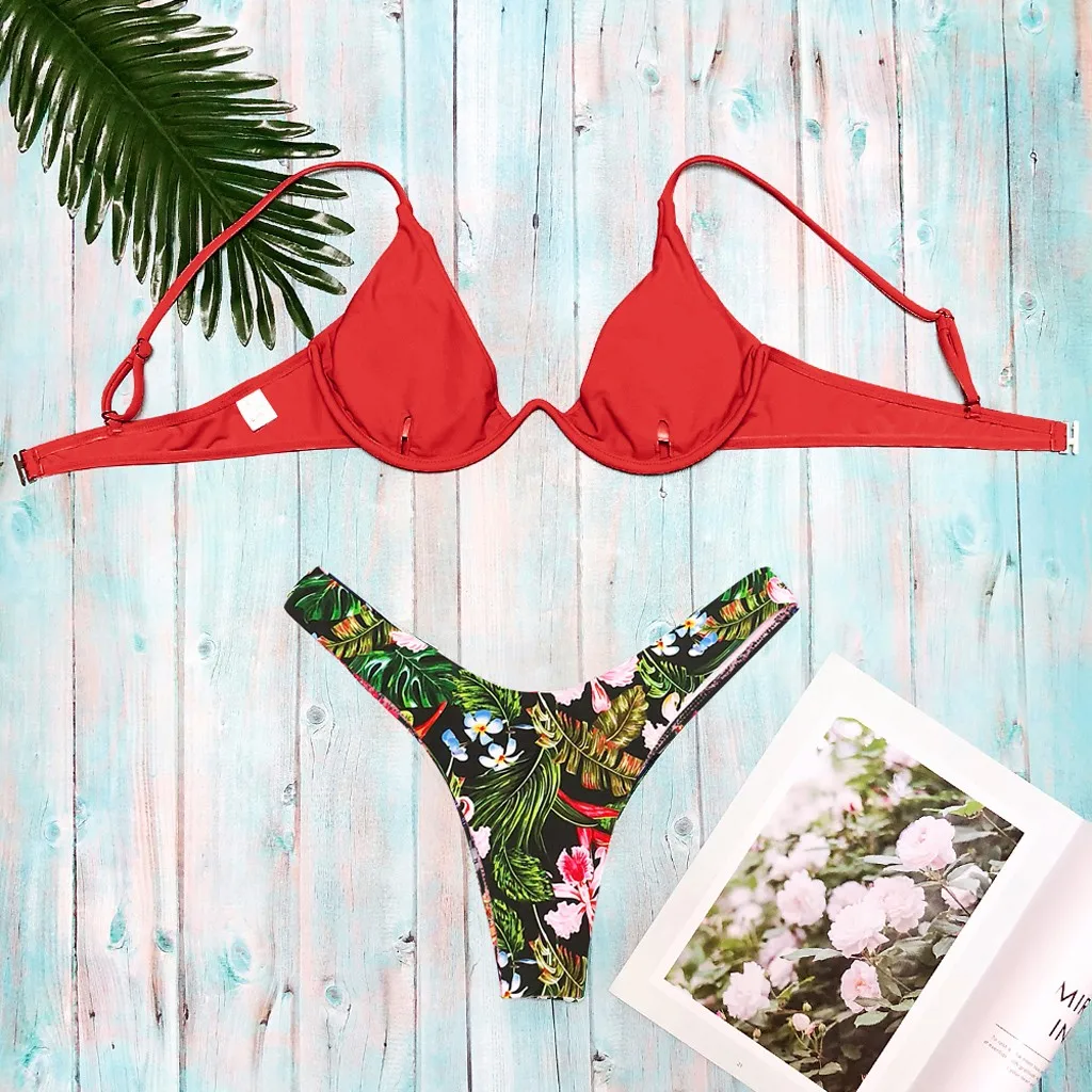 Женское бикини сексуальный женский купальник пуш ап пляжный костюм с цветочным