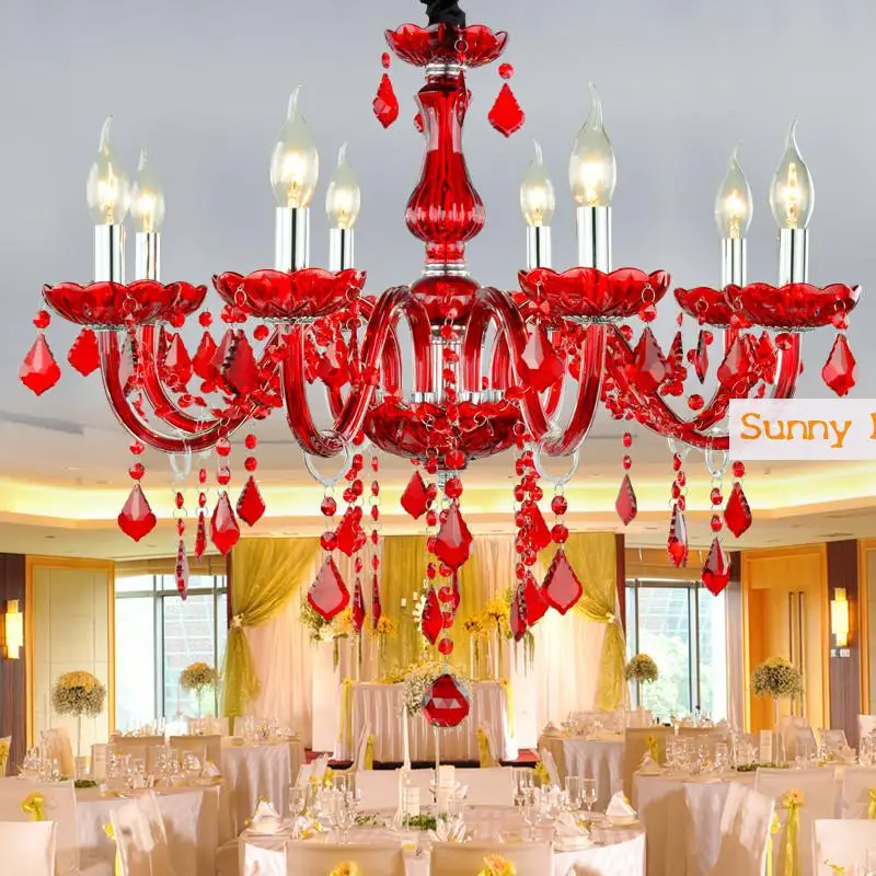 Современная Красная Люстра хрустальная лампа для свадебной комнаты кафе красные