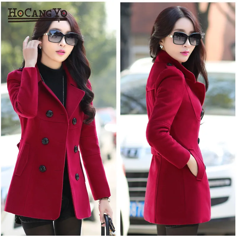 HCYO Women Woolen Coat Winter Short Lapel Double-breasted Slim Overcoats Plus Size Elegant Womens Coats and Jackets | Женская одежда