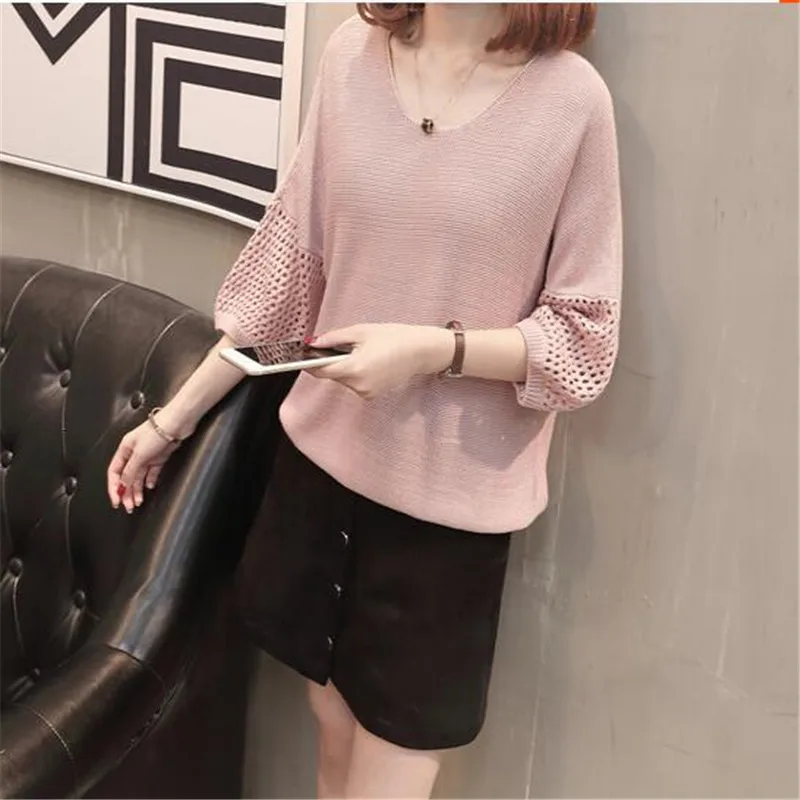 Women Spring / summer knit sweater Female New Fashion Loose Short-sleeved Clothes Thin Large Size Tops Jacket Pullover A0571 | Женская